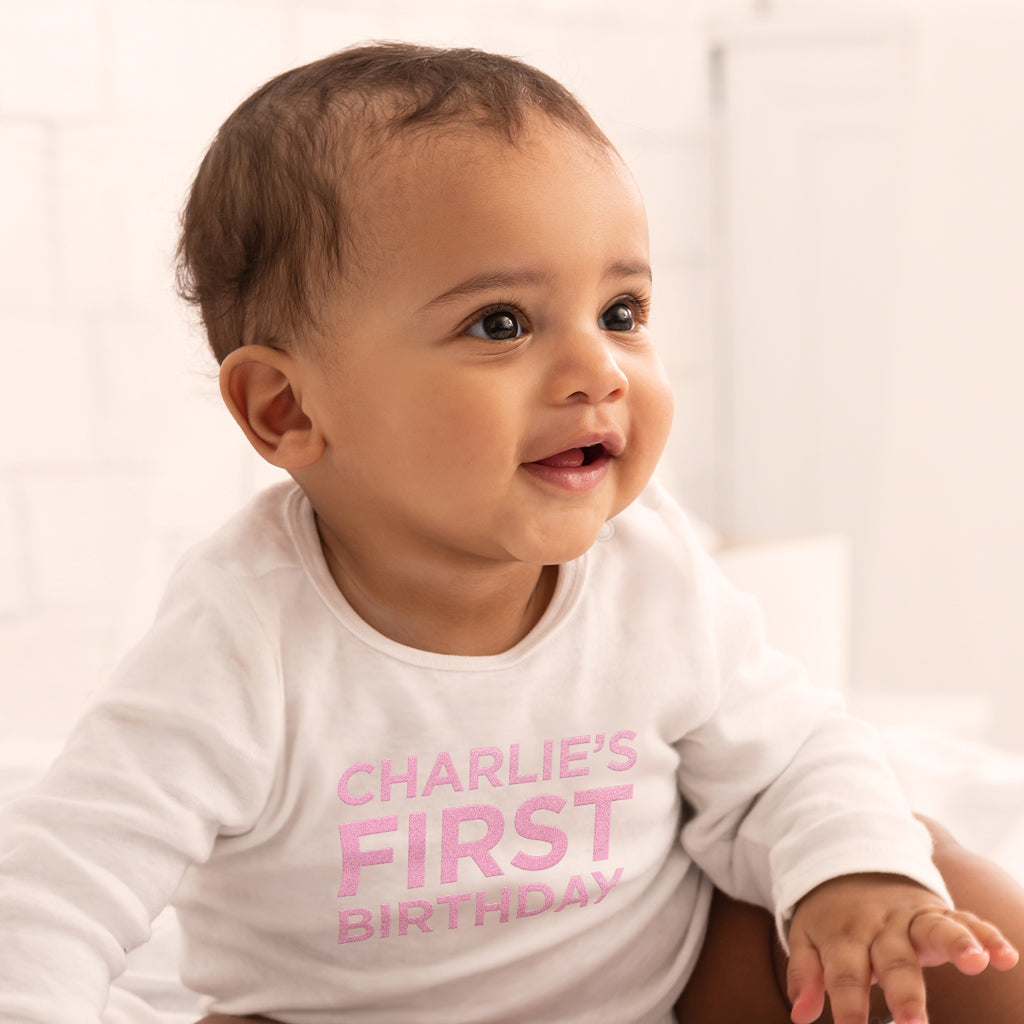 My First Birthday Long-Sleeved T-Shirt and Bib Set – Personalised