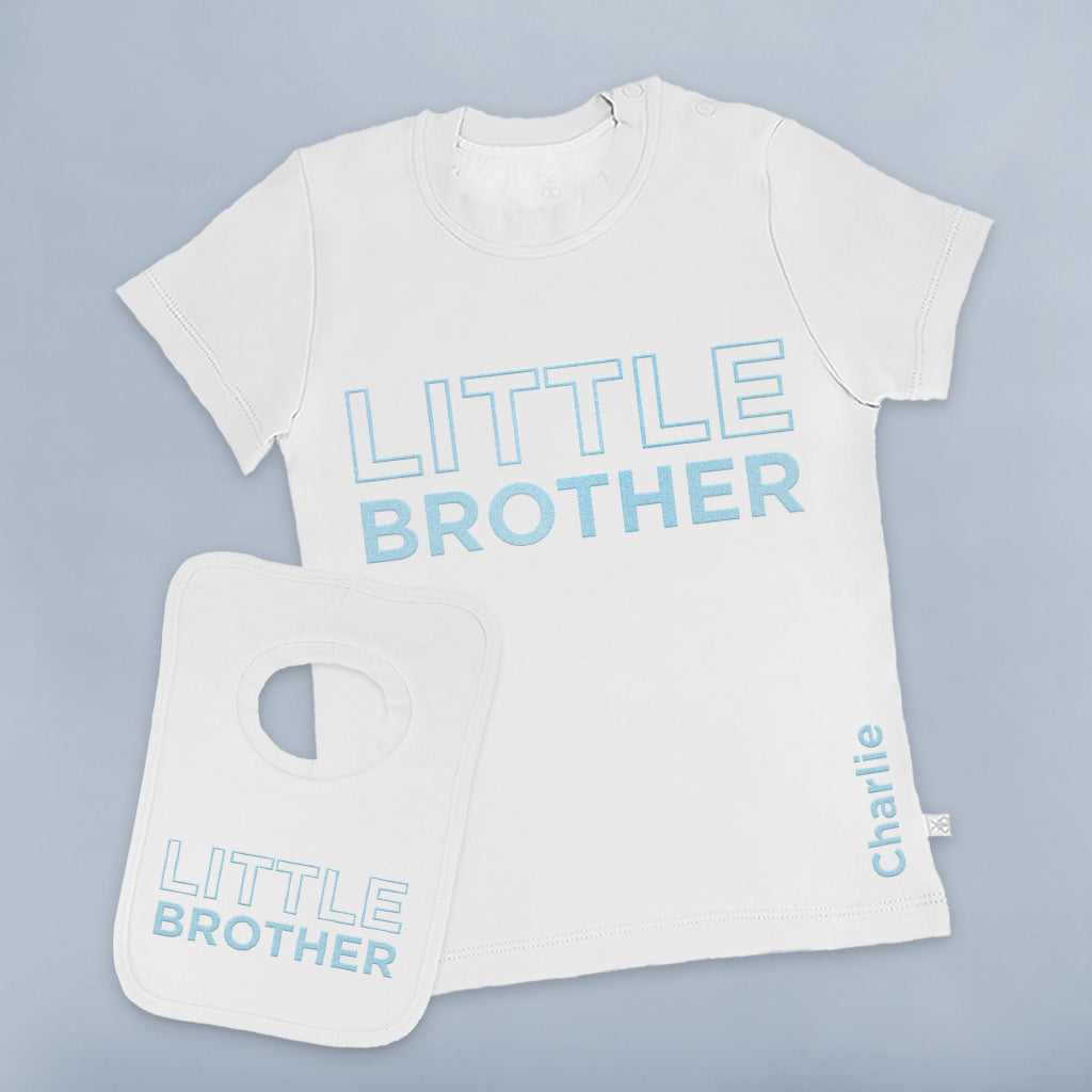Personalised Little Brother Short-Sleeved T-Shirt and Bib Set