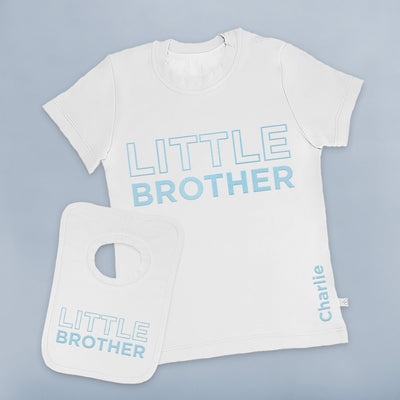 Personalised Little Brother Short-Sleeved T-Shirt and Bib Set