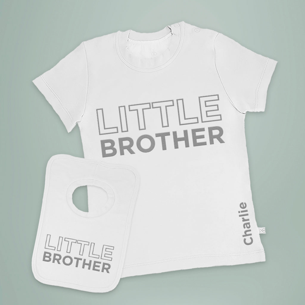 Personalised Little Brother Short-Sleeved T-Shirt and Bib Set