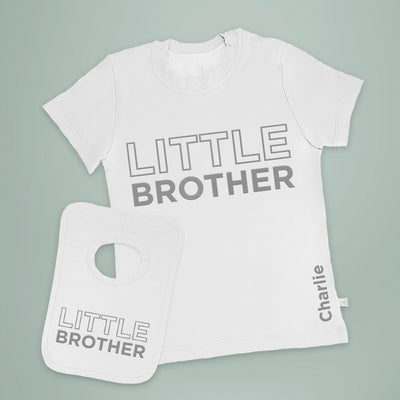 Personalised Little Brother Short-Sleeved T-Shirt and Bib Set