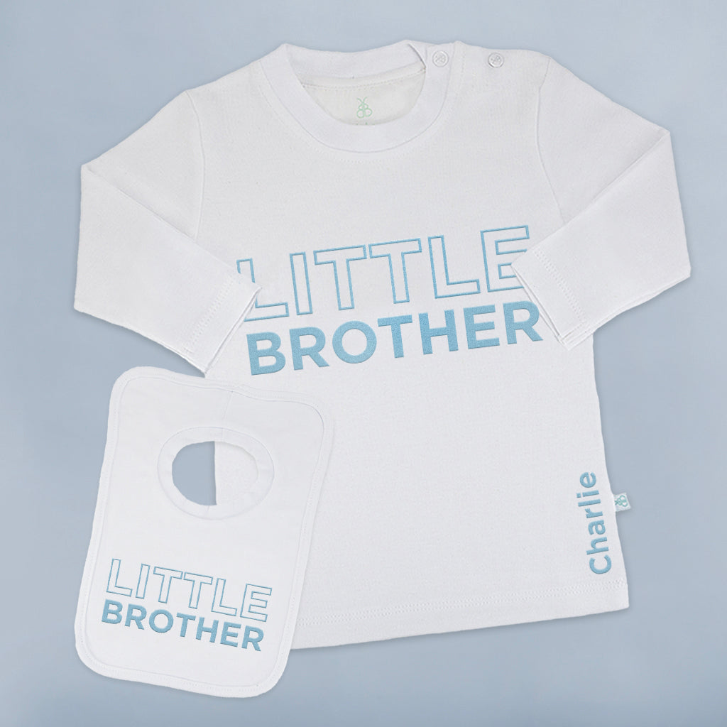 Personalised Little Brother Long-Sleeved T-Shirt and Bib Set