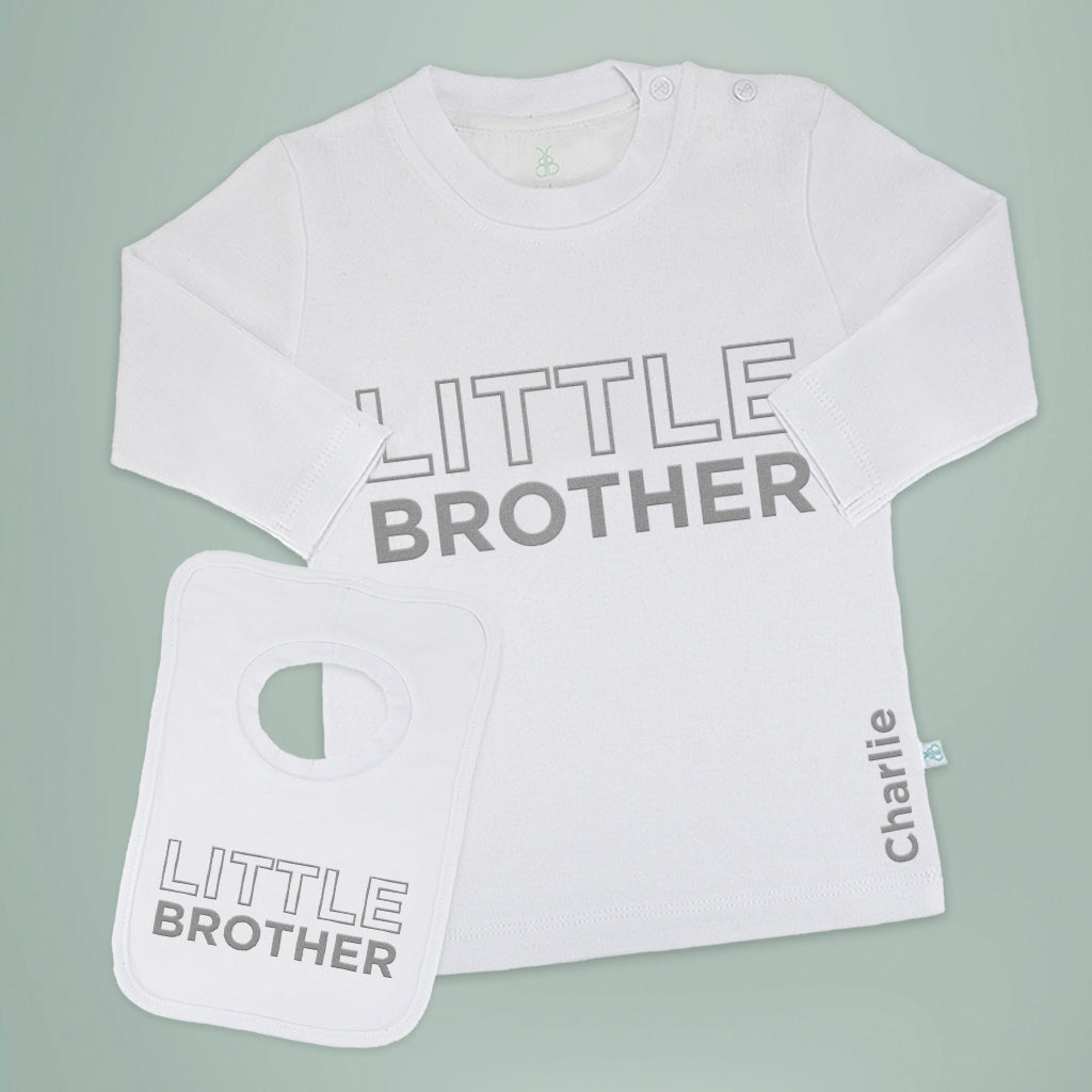 Personalised Little Brother Long-Sleeved T-Shirt and Bib Set