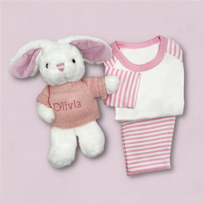 Little Bunny Bath and Bedtime Hamper, Pink - 6-12 Months with White Personalised Bathrobe