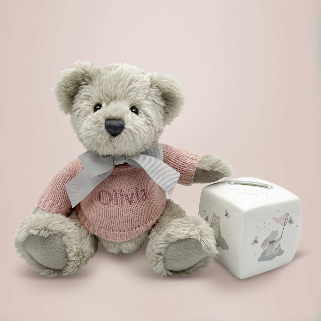 Personalised Pink Berkeley Bear and Little Love Money Box
