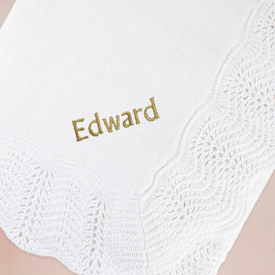 Personalised Christening Baby Blanket with Gold Embroidery