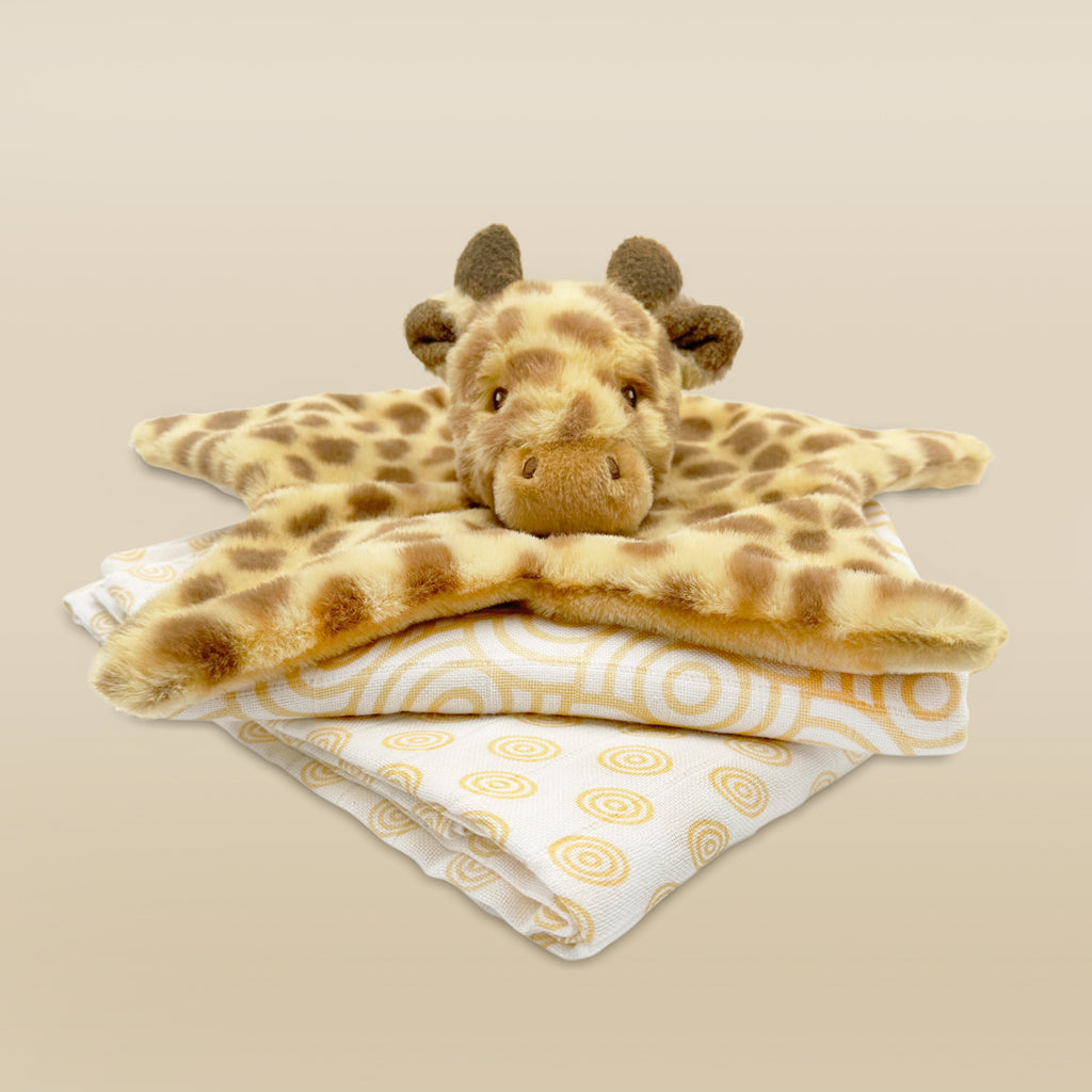 Georgie Giraffe Comforter with Swaddles New Baby Gift Set
