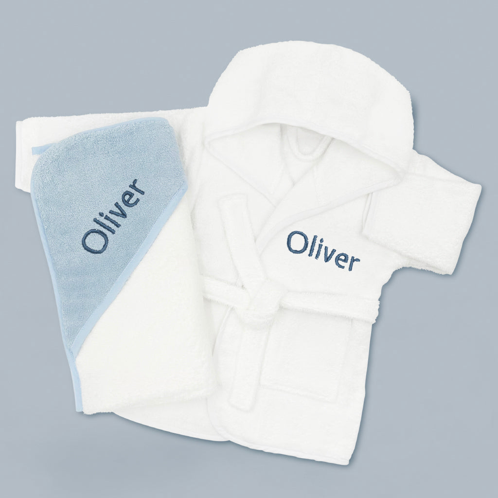 Baby Boy Gift Personalised Bathrobe And Hooded Towel 0-12 Months