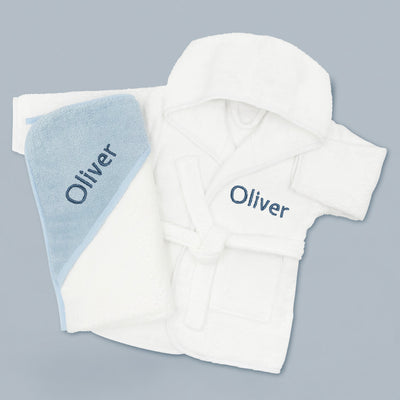 Baby Boy Gift Personalised Bathrobe And Hooded Towel 0-12 Months