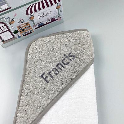 Personalised Baby Hooded Towel, Grey