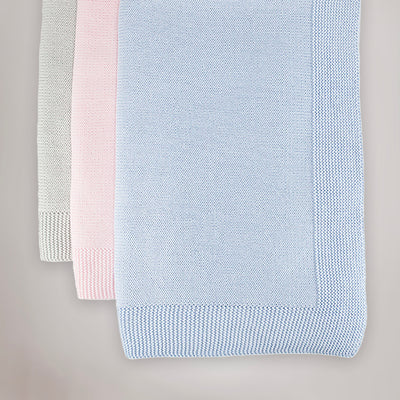 Knitted Cotton Baby Blanket, Blue