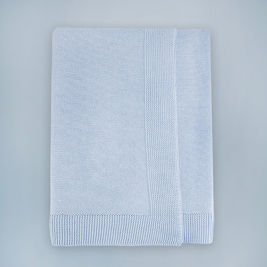 Knitted Cotton Baby Blanket, Blue