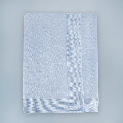 Knitted Cotton Baby Blanket, Blue