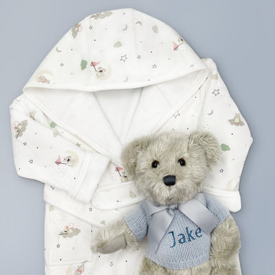 Personalised Berkeley Bear & Little Love Bathrobe, Blue