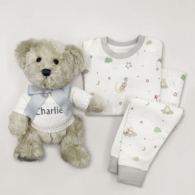 Personalised New Baby Gift With Teddy Bear And Pyjamas