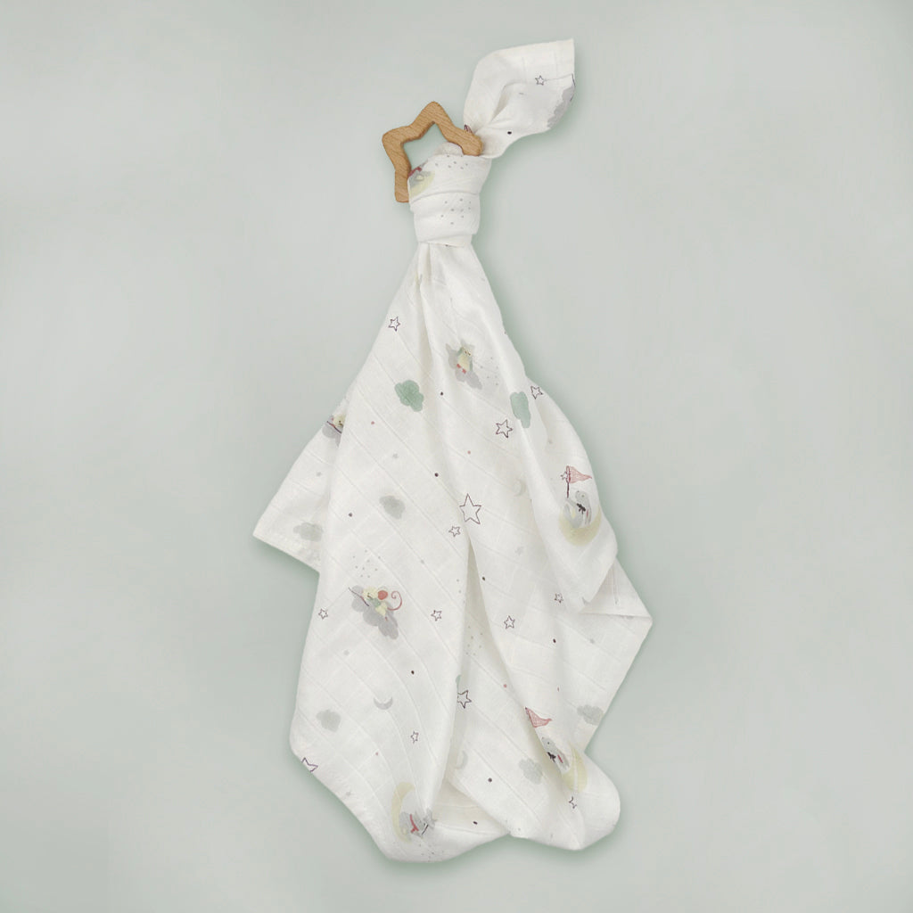 Little Love Trio of Muslins With Wooden Teethers