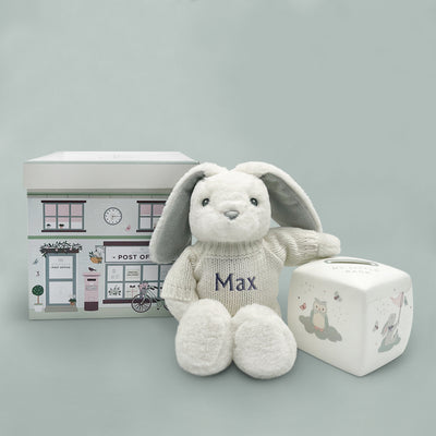 Personalised Grey Bunny and Little Love Money Box