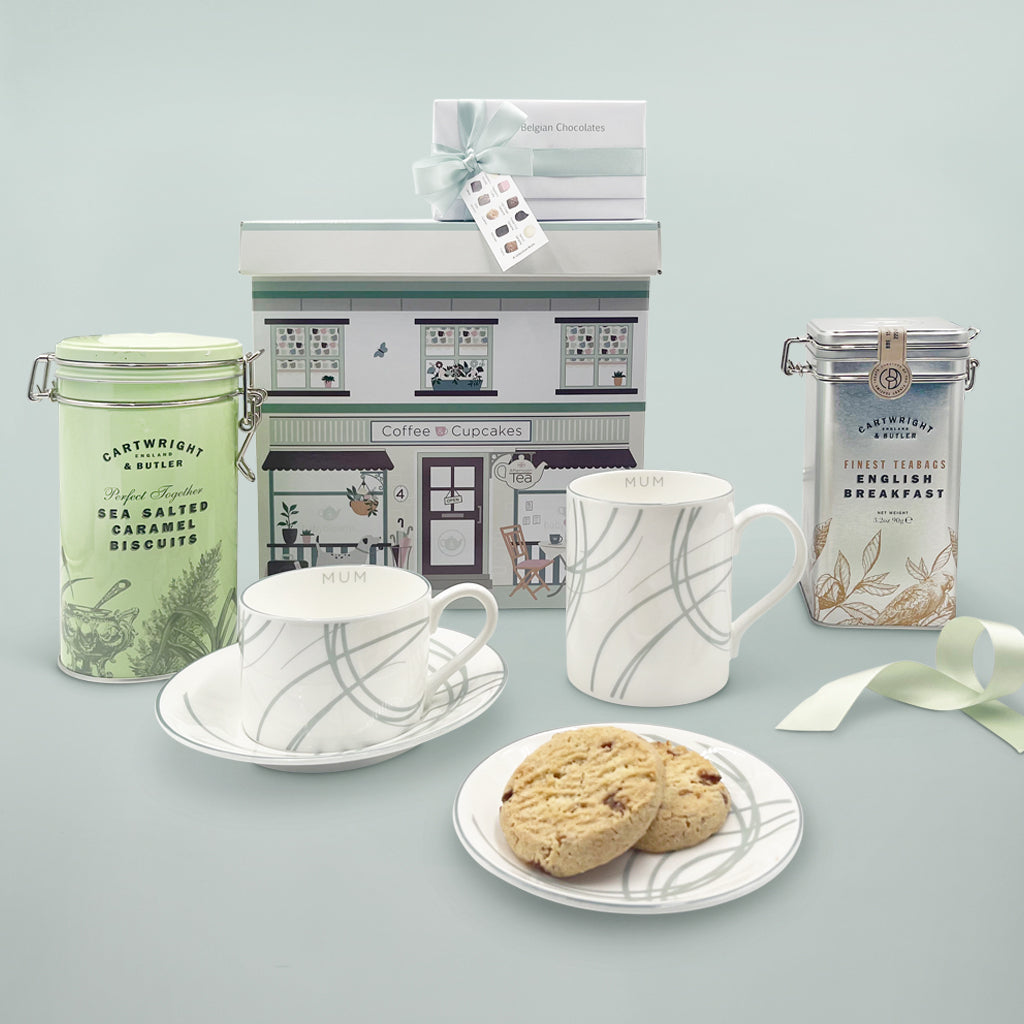 Mum's Fine Bone China Cup and Saucer Gift Set with Tea and Biscuits