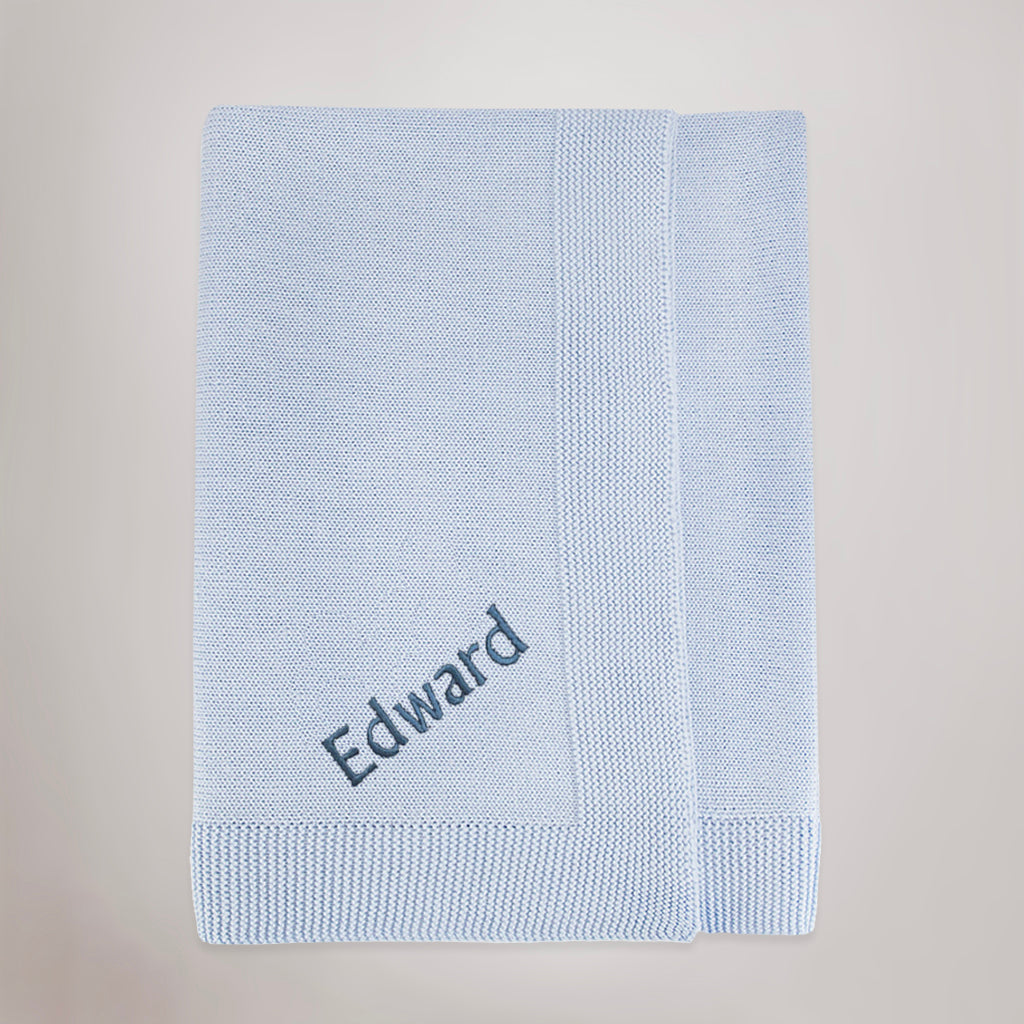 Personalised Knitted Baby Blanket, Blue