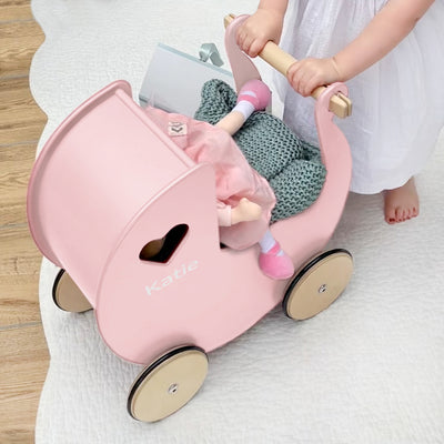 Personalised Pink Wooden Dolls Pram