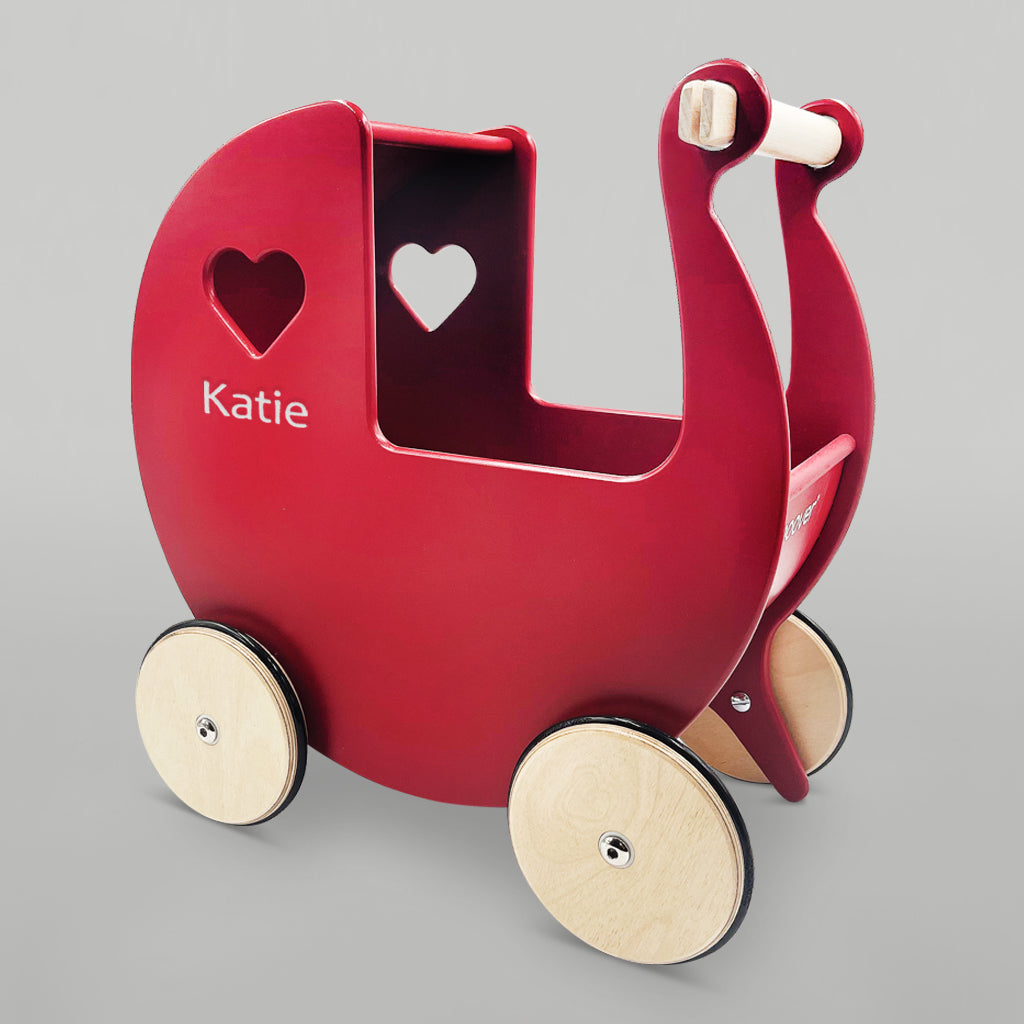 Personalised Red Wooden Pram