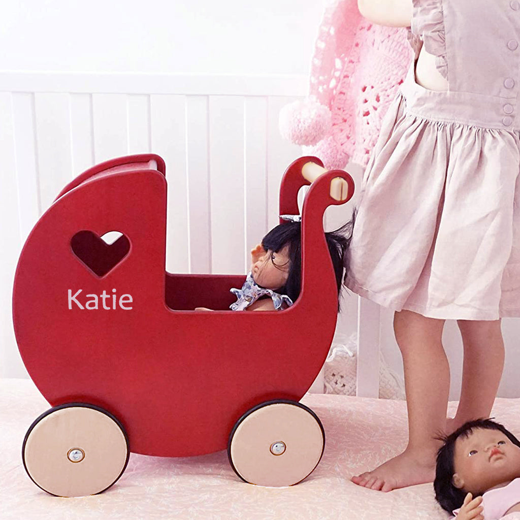 Personalised Red Wooden Dolls Pram