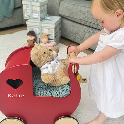 Personalised Red Wooden Dolls Pram