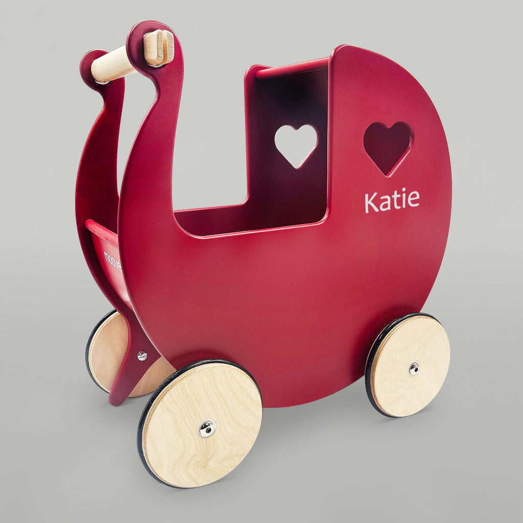 Personalised Red Wooden Dolls Pram