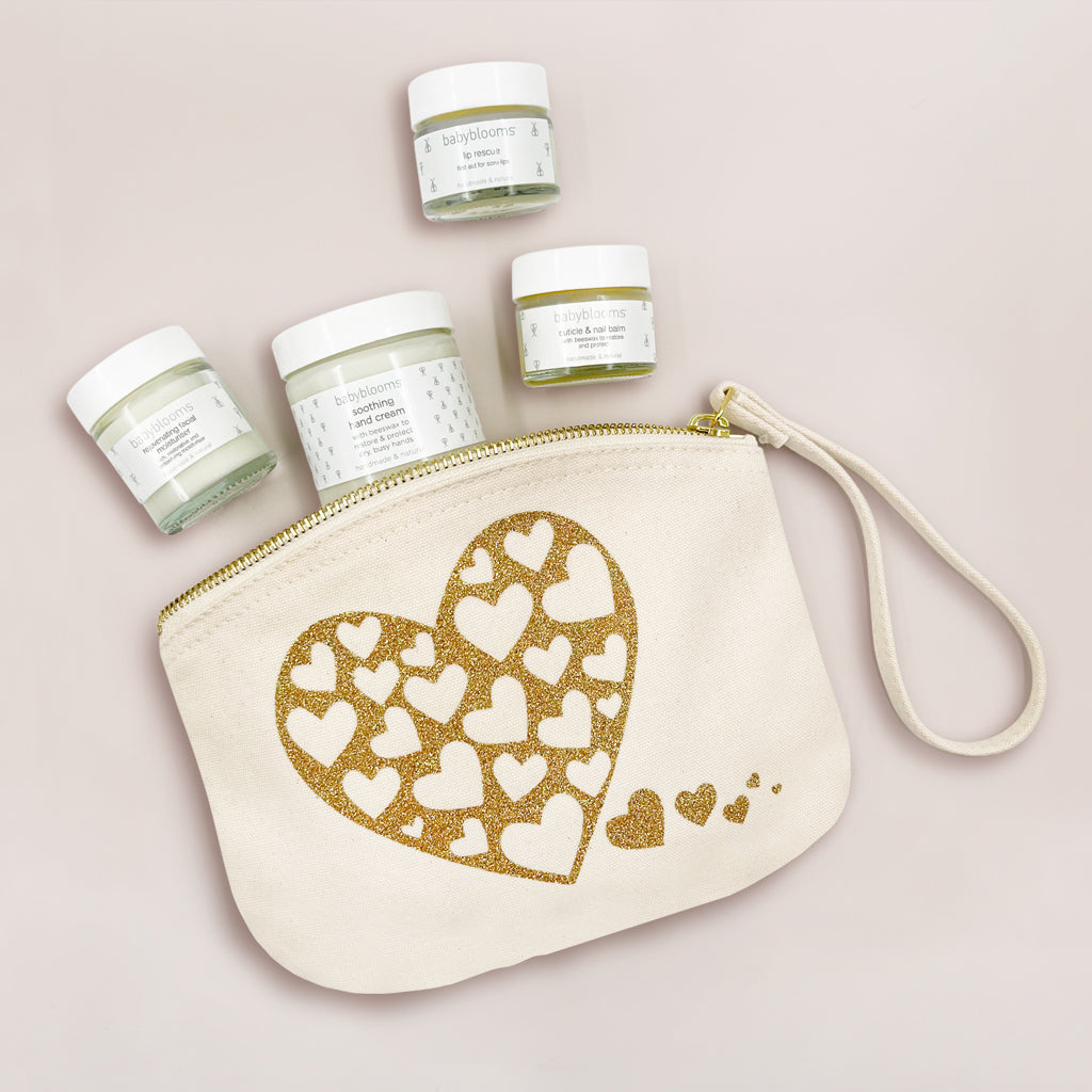 Heart Canvas Pouch with All-Natural Skincare
