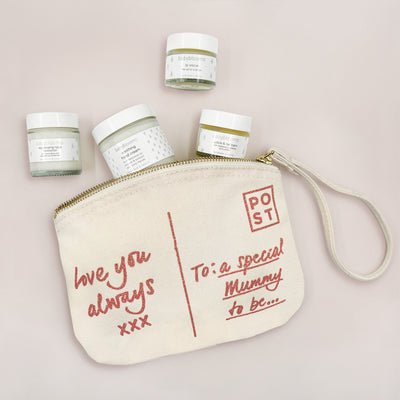 Mum-to-Be Postcard Canvas Pouch with All-Natural Skincare
