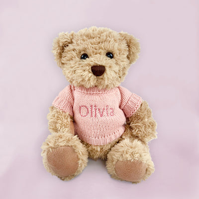 Personalised Baby Girl Gift Bertie Teddy Bear Soft Toy Pink