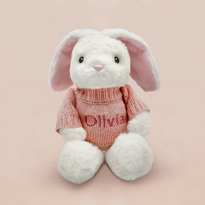 Little Bunny and Bathrobe Hamper, Pink - 0-12 Months with White Personalised Bathrobe