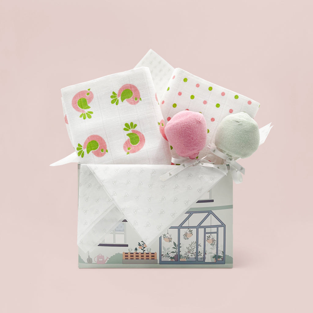 New Baby Boy Gift Of Swaddles And Socks Pink