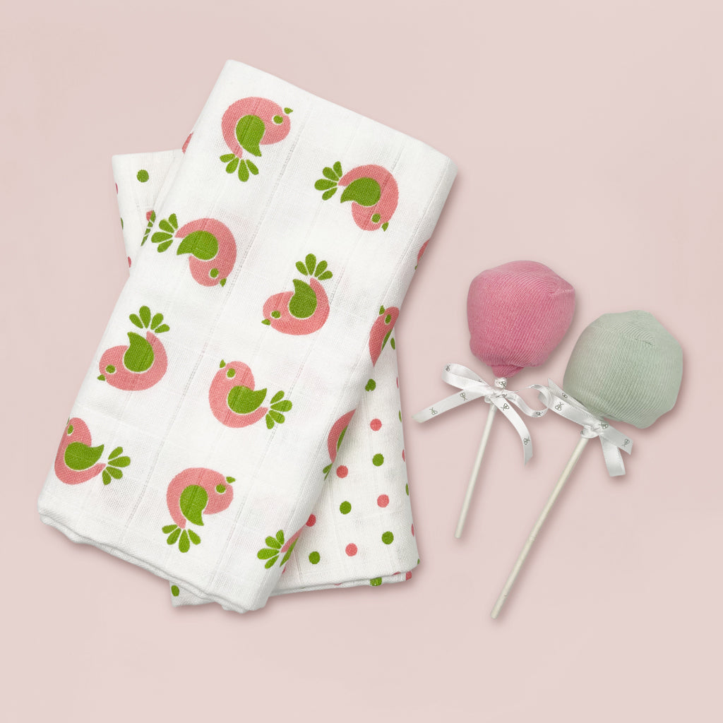 Swaddles and Socks New Baby Gift Set, Pink