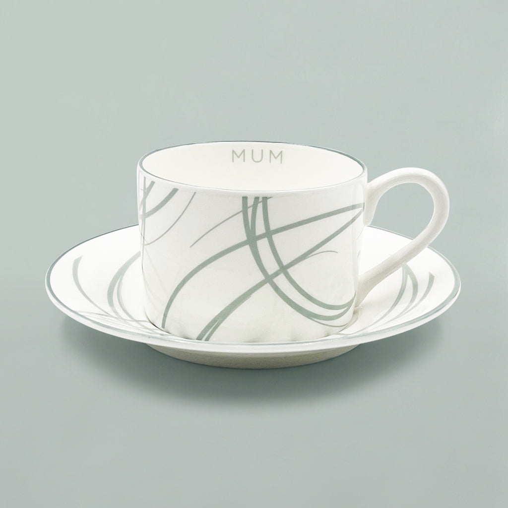 Mum's Fine Bone China Cup and Saucer Gift Set with Tea and Biscuits