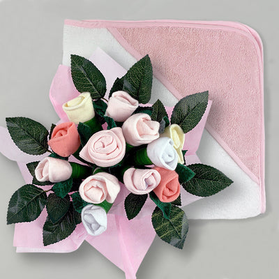Welcome Baby Clothes Posy With Hooded Baby Towel, Pink