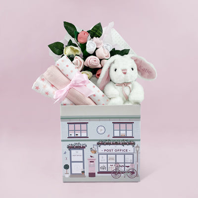 Personalised-Little-Bunny-Welcome-Baby-Hamper-Pink