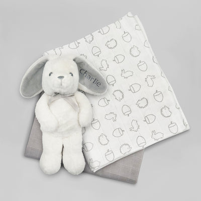 Personalised Bunny and Woodland Swaddles Baby Gift Set