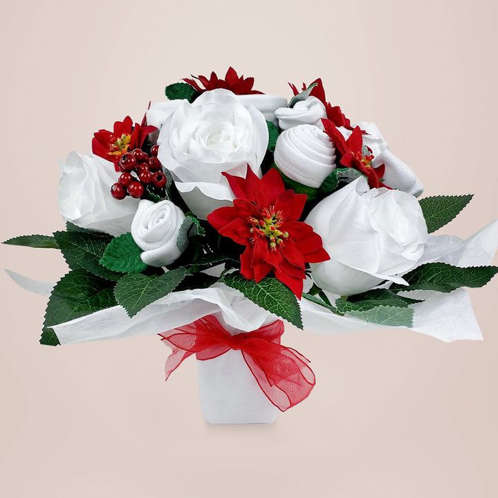 Christmas Luxury Rose Baby Clothes Bouquet with Personalised Snuggle Wrap, Grey
