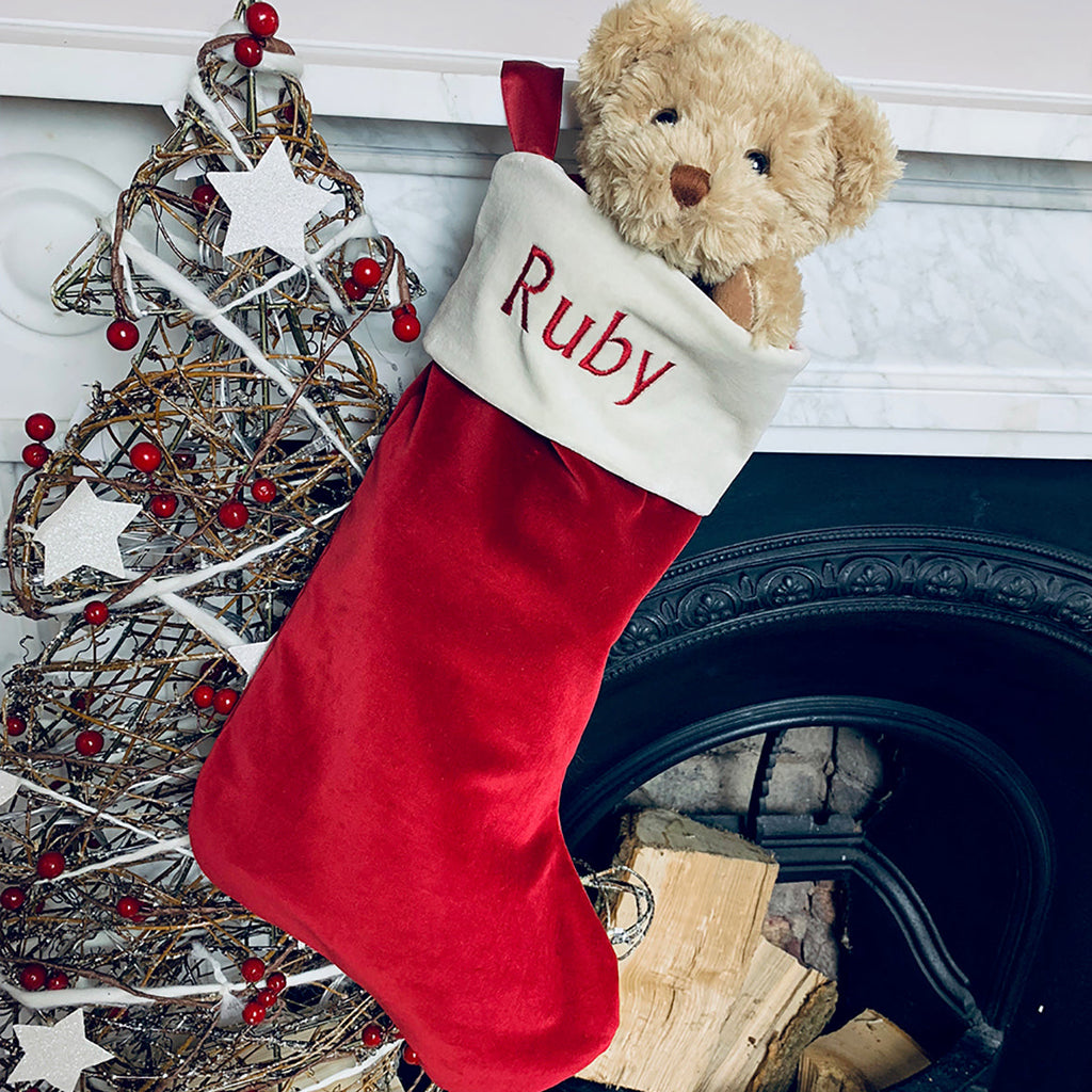 Bertie Bear’s Personalised Christmas Stocking, Red
