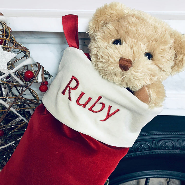 Bertie Bear’s Personalised Christmas Stocking, Red