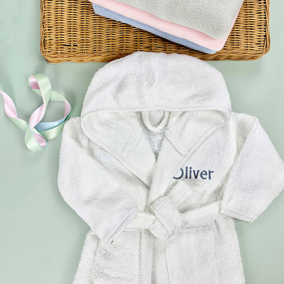 Little Bunny and Bathrobe Hamper, Blue - 1-2 Years with White Personalised Bathrobe