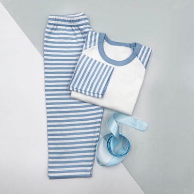 Little Bunny Sleepy Time Hamper, Blue - 0-12 Months with White Personalised Bathrobe