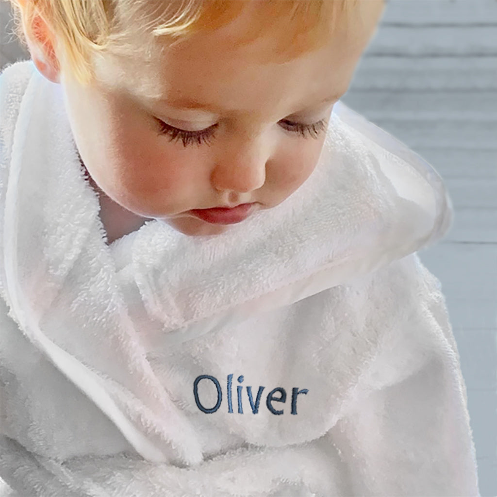 Little Bunny Bath and Bedtime Hamper, Blue - 6-12 Months with White Personalised Bathrobe