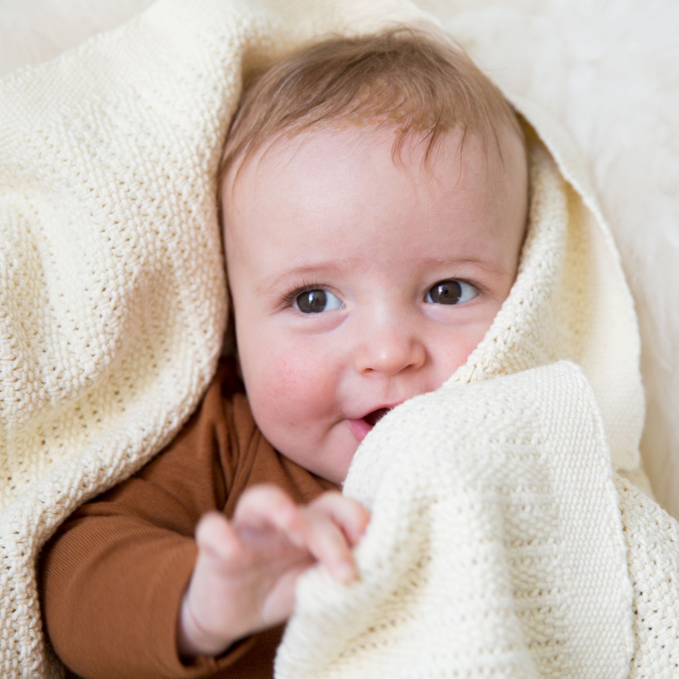 Cellular Cotton Baby Blanket , Cream