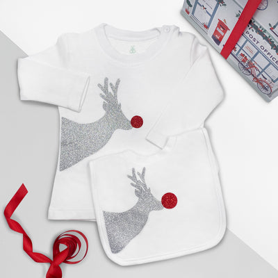 Reindeer Sparkle Christmas T-Shirt and Bib Outfit