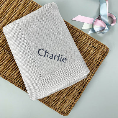 Personalised Knitted Baby Blanket Grey